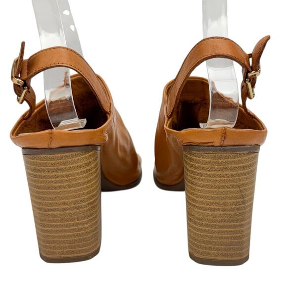 Aldo Tan Leather Open Toe Block High Heel Slingback Sandals Sz 6.5 Comfort Soft - Picture 4 of 14